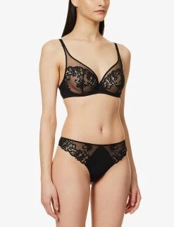 Simone Perele Saga Stretch-tulle Underwired Half-cup Bra -Mode Charm Shop 1054 3001897 15C319 016BLACK ALT02