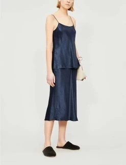 Vince Flared High-rise Crushed Satin Midi Skirt -Mode Charm Shop 197 3004397 VR68530354 COASTAL ALT01