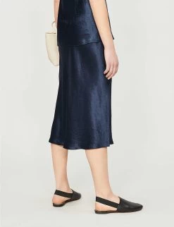 Vince Flared High-rise Crushed Satin Midi Skirt -Mode Charm Shop 197 3004397 VR68530354 COASTAL ALT02