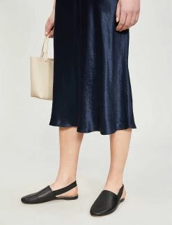Vince Flared High-rise Crushed Satin Midi Skirt -Mode Charm Shop 197 3004397 VR68530354 COASTAL ALT03