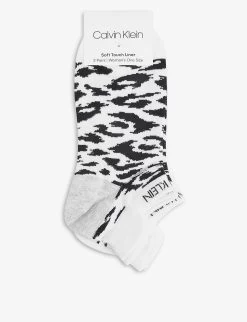 Calvin Klein Branded Leopard-print Cotton-blend Socks Pack Of Two