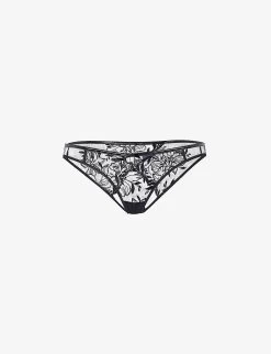 AGENT PROVOCATEUR Ozella Floral-embroidered Mid-rise Tulle Briefs