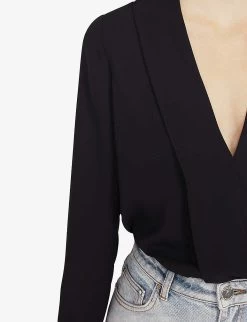 CLAUDIE PIERLOT Bonjour Pleated Crepe Top -Mode Charm Shop R03637661 NAVY ALT03