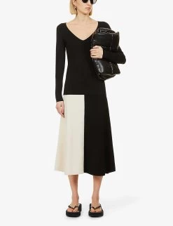 Joseph V-neck Silk-blend Jumper -Mode Charm Shop R03731166 BLACK ALT01