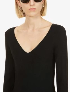 Joseph V-neck Silk-blend Jumper -Mode Charm Shop R03731166 BLACK ALT03