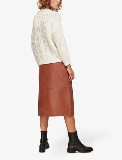 Whistles High-waisted Leather Midi Skirt -Mode Charm Shop R03731760 TAN ALT02