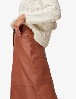 Whistles High-waisted Leather Midi Skirt -Mode Charm Shop R03731760 TAN ALT03