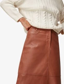 Whistles High-waisted Leather Midi Skirt -Mode Charm Shop R03731760 TAN ALT04