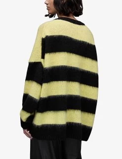 AllSaints Lou Striped-print V-neck Knitted Jumper -Mode Charm Shop R03751594 BLACKPISTACHI ALT03