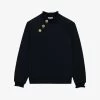 CLAUDIE PIERLOT Tape High-neck Buttoned Cotton-blend Sweatshirt -Mode Charm Shop R03787120 BLEUS M