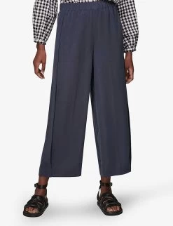 Whistles Wide-leg High-rise Crepe Trousers -Mode Charm Shop R03814834 NAVY ALT03