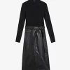 Ted Baker Alltaa Knitted And Faux-leather Midi Dress -Mode Charm Shop R03825235 BLACK M