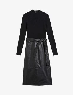 Ted Baker Alltaa Knitted And Faux-leather Midi Dress