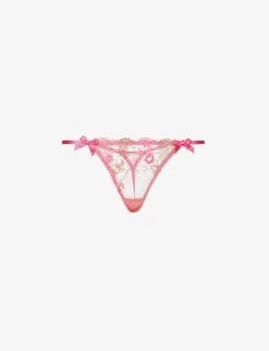 AGENT PROVOCATEUR Zuri Mid-rise Floral-embroidered Mesh Thong