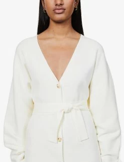 Peony V-neck Knitted Maxi Dress -Mode Charm Shop R03850844 CREAM ALT04