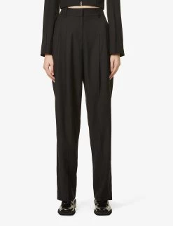 Gelso Pleated Tapered High-rise Woven Trousers -Mode Charm Shop R03852586 BLACK ALT02