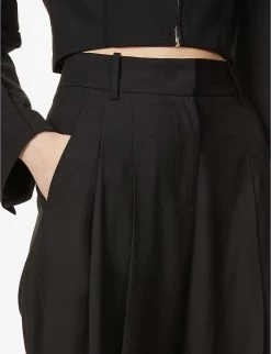 Gelso Pleated Tapered High-rise Woven Trousers -Mode Charm Shop R03852586 BLACK ALT04