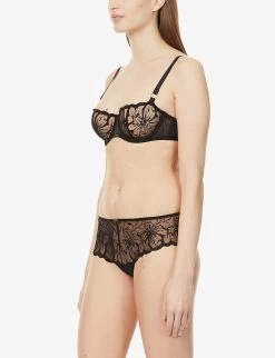 Chantelle Fleurs Balconette Stretch-mesh Bra -Mode Charm Shop R03867943 011BLACK ALT02
