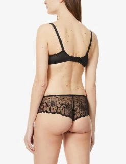 Chantelle Fleurs Balconette Stretch-mesh Bra -Mode Charm Shop R03867943 011BLACK ALT03