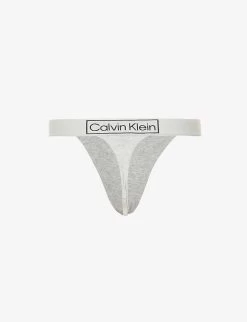 Calvin Klein Reimagined Heritage Mid-rise Stretch-cotton Thong -Mode Charm Shop R03875714 GREYHEATHER ALT02