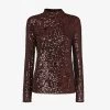 Whistles High-neck Sequin Woven Blouse -Mode Charm Shop R03875868 BROWN M