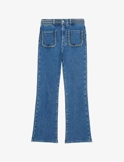 Maje Platane Braided-trim Flared High-rise Organic Cotton-blend Stretch-denim Jeans