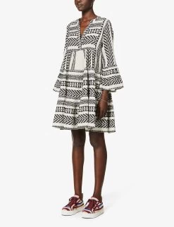 Devotion Twins Ella Flared-sleeve Cotton Mini Dress 9 Devotion Twins Ella Flared-sleeve Cotton Mini Dress -Mode Charm Shop R03886532 BLACKOFFWHITE ALT02