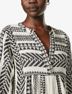 Devotion Twins Ella Flared-sleeve Cotton Mini Dress 11 Devotion Twins Ella Flared-sleeve Cotton Mini Dress -Mode Charm Shop R03886532 BLACKOFFWHITE ALT04