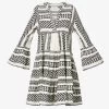 Devotion Twins Ella Flared-sleeve Cotton Mini Dress -Mode Charm Shop R03886532 BLACKOFFWHITE M