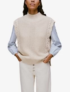 Whistles Sleeveless Cable Cotton And Wool Blend Jumper -Mode Charm Shop R03904114 ALT02