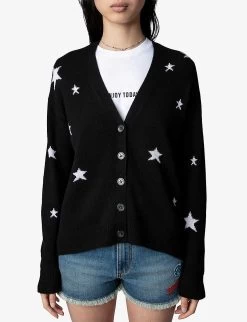 Zadig & Voltaire Mirka Star-pattern Cashmere Cardigan -Mode Charm Shop R03910123 NOIR ALT02