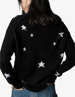 Zadig & Voltaire Mirka Star-pattern Cashmere Cardigan -Mode Charm Shop R03910123 NOIR ALT03