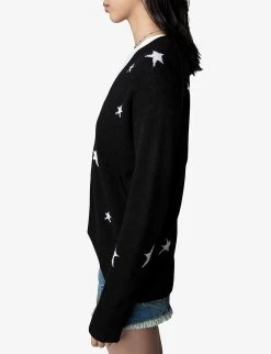 Zadig & Voltaire Mirka Star-pattern Cashmere Cardigan -Mode Charm Shop R03910123 NOIR ALT04