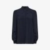 Reiss Sophie High-neck Lace-panelled Woven Blouse -Mode Charm Shop R03925924 NAVY M