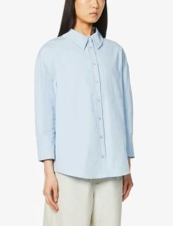ANINE BING Mika Relaxed-fit Cotton Shirt -Mode Charm Shop R03927569 BLUE ALT02
