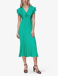Whistles Adeline Frilled-trimmed Woven Midi Dress 8 Whistles Adeline Frilled-trimmed Woven Midi Dress -Mode Charm Shop R03933335 GREEN ALT01