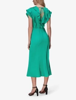 Whistles Adeline Frilled-trimmed Woven Midi Dress 10 Whistles Adeline Frilled-trimmed Woven Midi Dress -Mode Charm Shop R03933335 GREEN ALT03