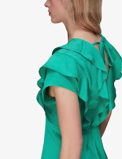 Whistles Adeline Frilled-trimmed Woven Midi Dress 11 Whistles Adeline Frilled-trimmed Woven Midi Dress -Mode Charm Shop R03933335 GREEN ALT04