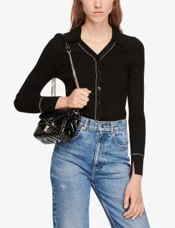 Sandro Gab Ribbed Fine-knit Ribbed Cardigan 9 Sandro Gab Ribbed Fine-knit Ribbed Cardigan -Mode Charm Shop R03947894 NOIRGRIS ALT02