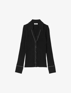 Sandro Gab Ribbed Fine-knit Ribbed Cardigan
