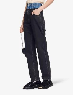 Sandro Kitty Trompe L'œil High-rise Mom Jeans -Mode Charm Shop R03948078 NOIRGRIS ALT02