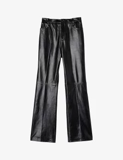 Sandro Dumont Flared High-rise Leather Trousers