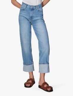 Whistles Authentic Alba Upturned-hem Straight High-rise Regular-fit Organic-denim Jeans -Mode Charm Shop R03955555 BLUE ALT02