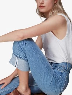 Whistles Authentic Alba Upturned-hem Straight High-rise Regular-fit Organic-denim Jeans -Mode Charm Shop R03955555 BLUE ALT04