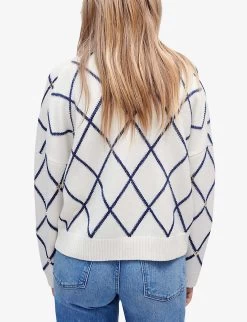 Maje Moove Diamond-pattern Logo-embellished Knitted Cardigan -Mode Charm Shop R03958319 BLANC ALT03