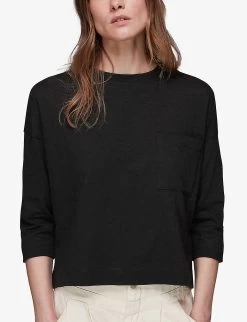 Whistles Relaxed-fit Patch-pocket Cotton-jersey T-shirt -Mode Charm Shop R03959798 BLACK ALT02