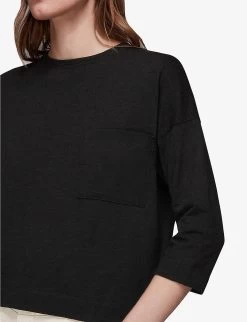 Whistles Relaxed-fit Patch-pocket Cotton-jersey T-shirt -Mode Charm Shop R03959798 BLACK ALT04