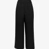 Whistles Wide-leg Elasticated-waist Cropped Linen Trousers -Mode Charm Shop R03963066 BLACK M