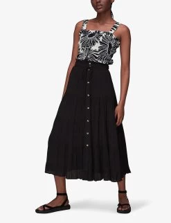 Whistles Crinkled Woven Midi Skirt -Mode Charm Shop R03968983 BLACK ALT01