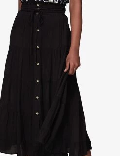 Whistles Crinkled Woven Midi Skirt -Mode Charm Shop R03968983 BLACK ALT02